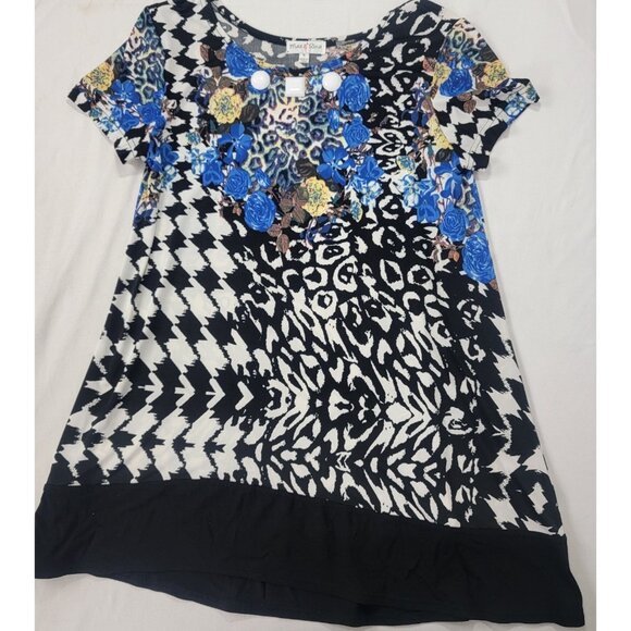 Max & Rina Women's Round Neck Short Sleeve Blouse Tunic Top Colorful Size Medium - Picture 1 of 6